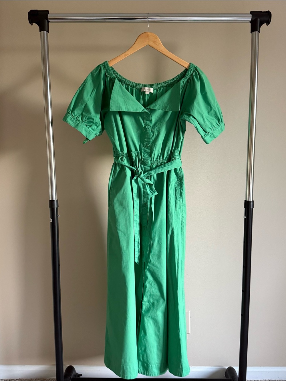 LOFT Green Off-Shoulder Belted Maxi Dress